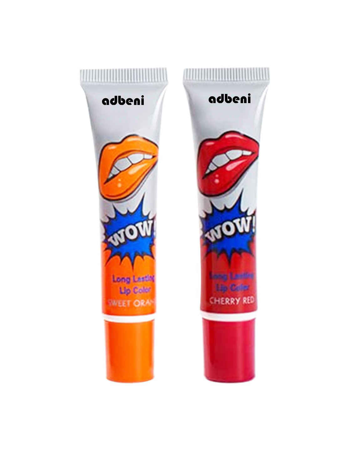 Adbeni Set Of 2 Wow Longwear Glossy Peel Off Lip Color 15g Each- Sweet Orange & Cherry Red
