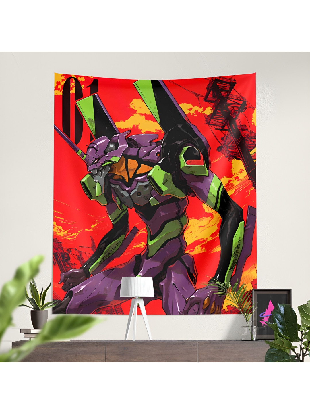 COMICSENSE Red & Green Neon Genesis Evangelion Anime Unit Printed Satin Tapestry