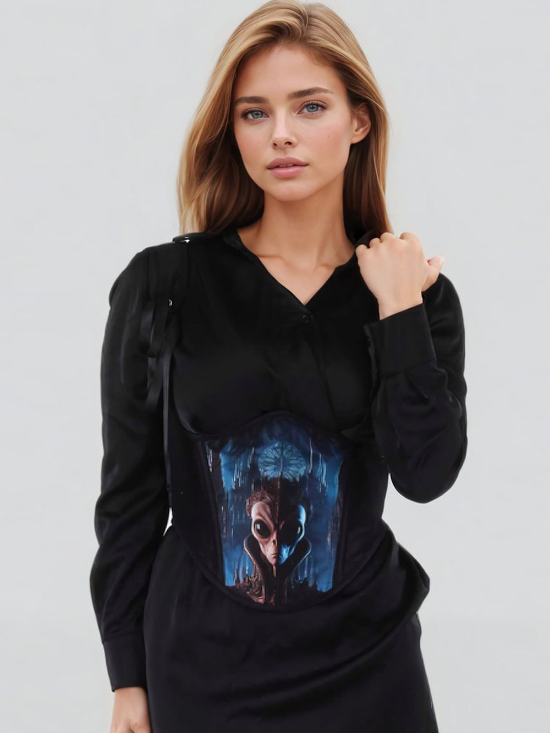 Bunny Corset Print Sheen Top