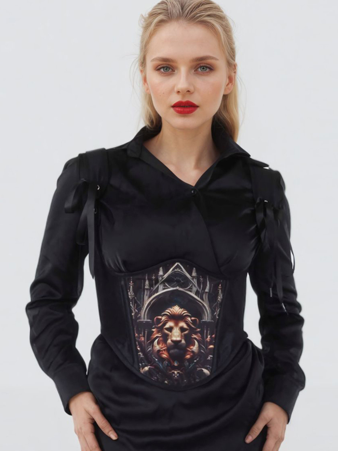 Bunny Corset Floral Print Sheen Top