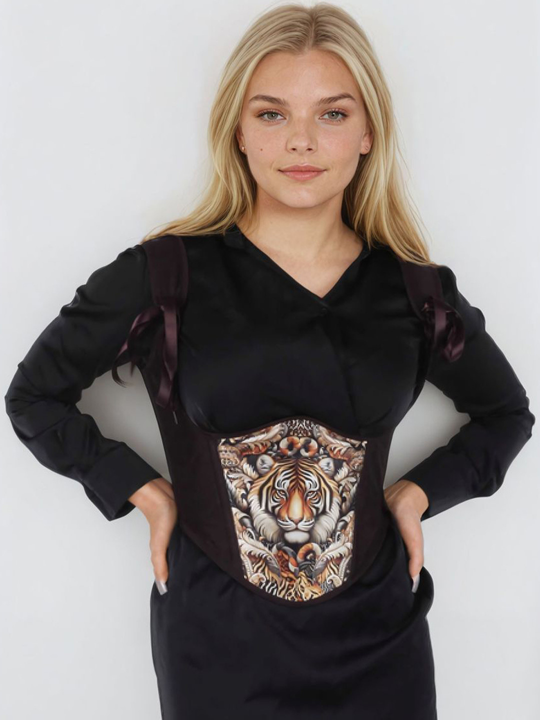 Bunny Corset Puff Sleeve Sheen Top