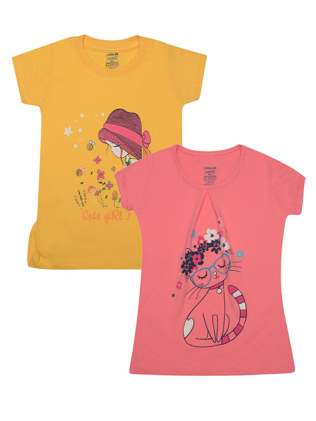 Dollar Champion Kidswear Girls Pack Of 2 Graphic Printed T-shirts