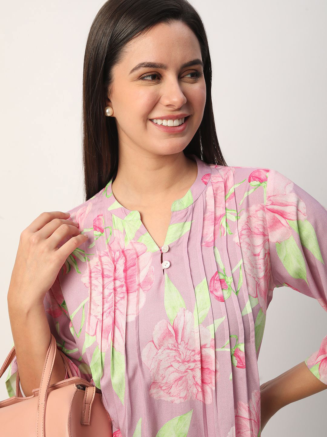 R&B Women's Mandarin Collar Printed Ethnic Tunic