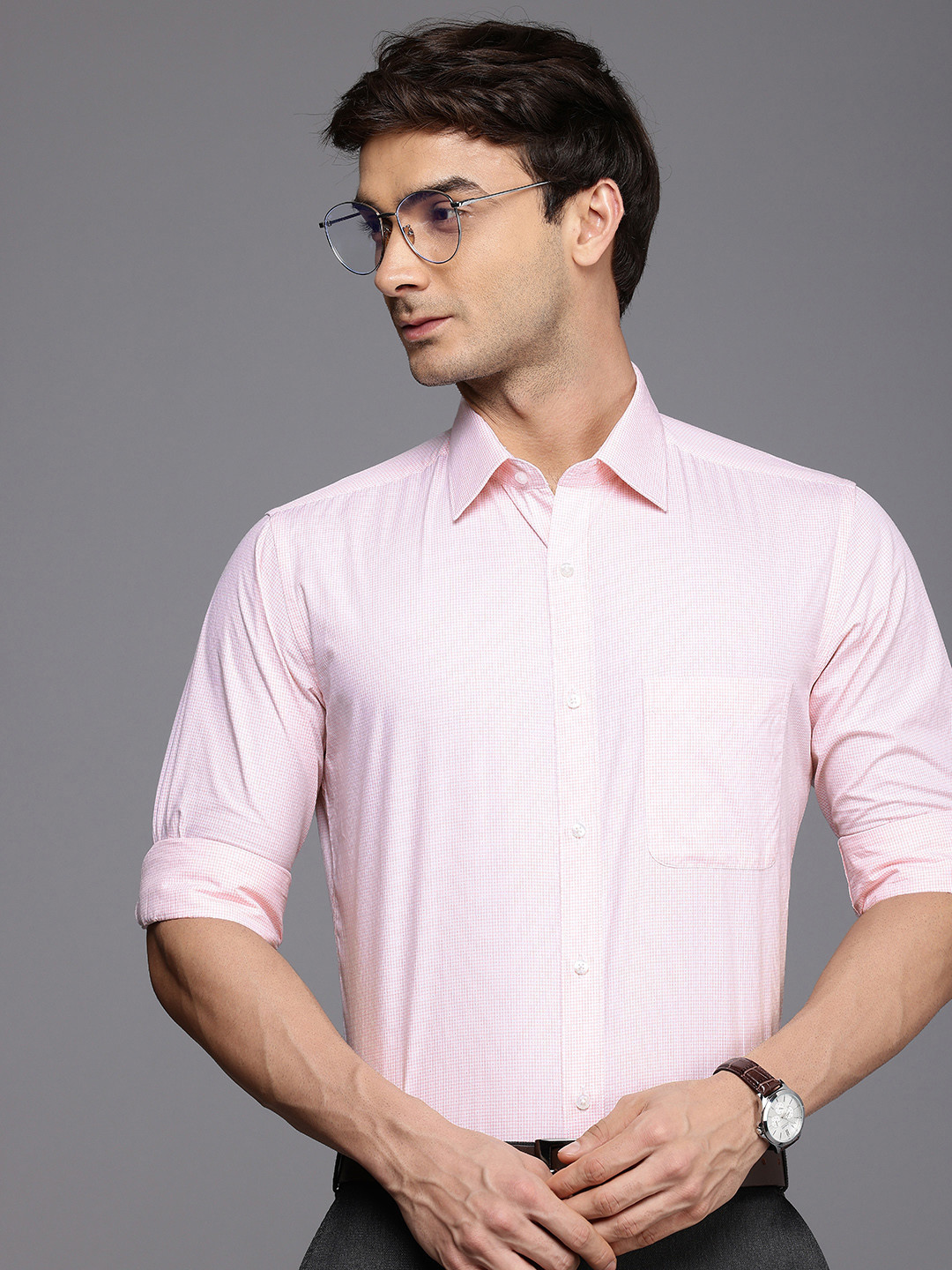 Raymond Slim Fit Micro Checks Opaque Pure Cotton Formal Shirt