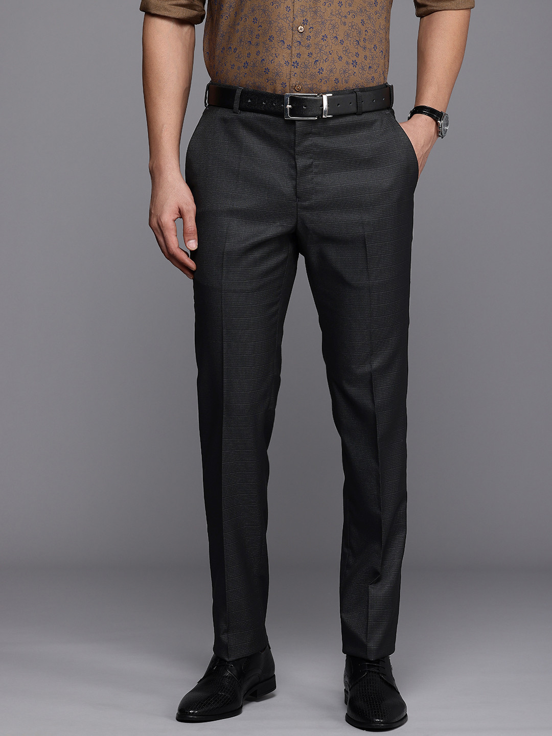 Raymond Men Slim Fit Checked Formal Trousers