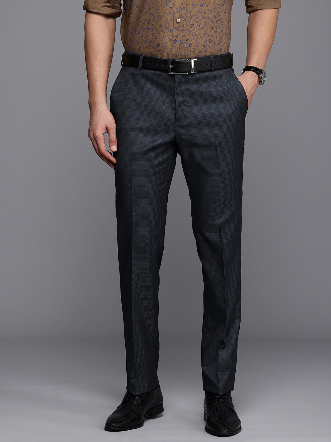 Raymond Men Checked Slim Fit Formal Trousers