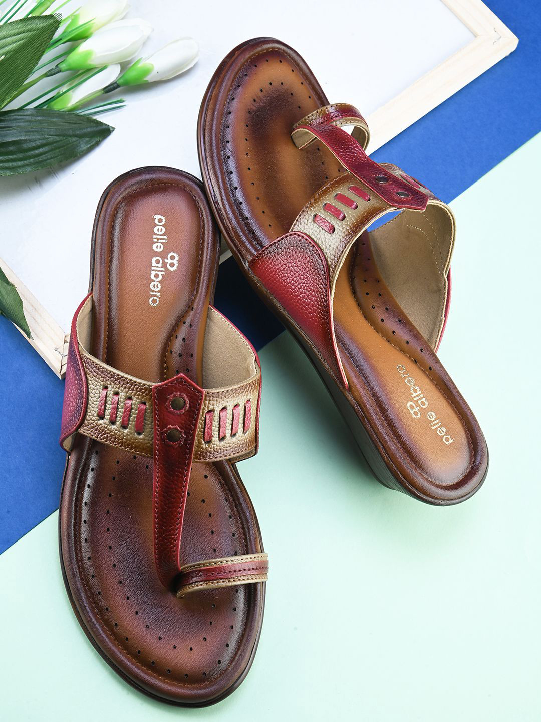 pelle albero Leather Slip-On Wedge Heel Sandals