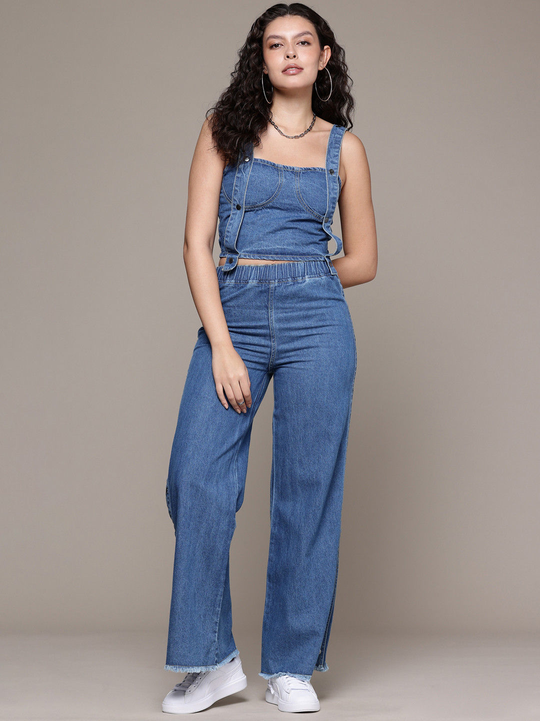 The Roadster Life Co. Denim Top with Straight Fit Jeans Pure Cotton Co-Ords