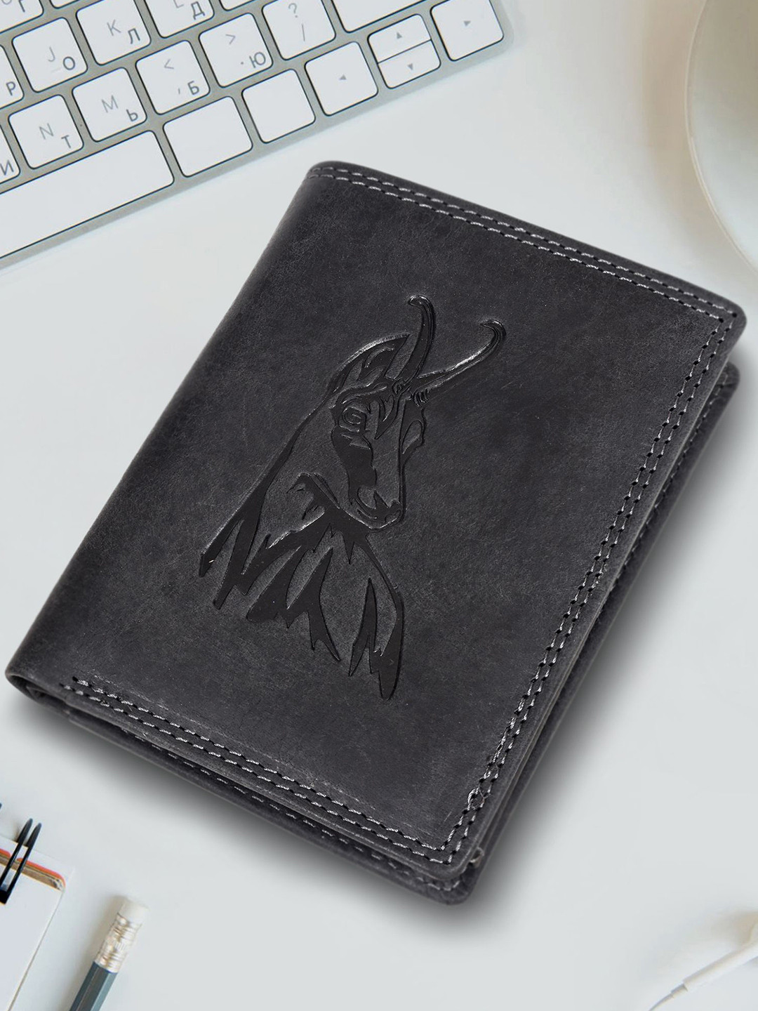 Sassora Men Animal Embossed Leather Two Fold Wallet