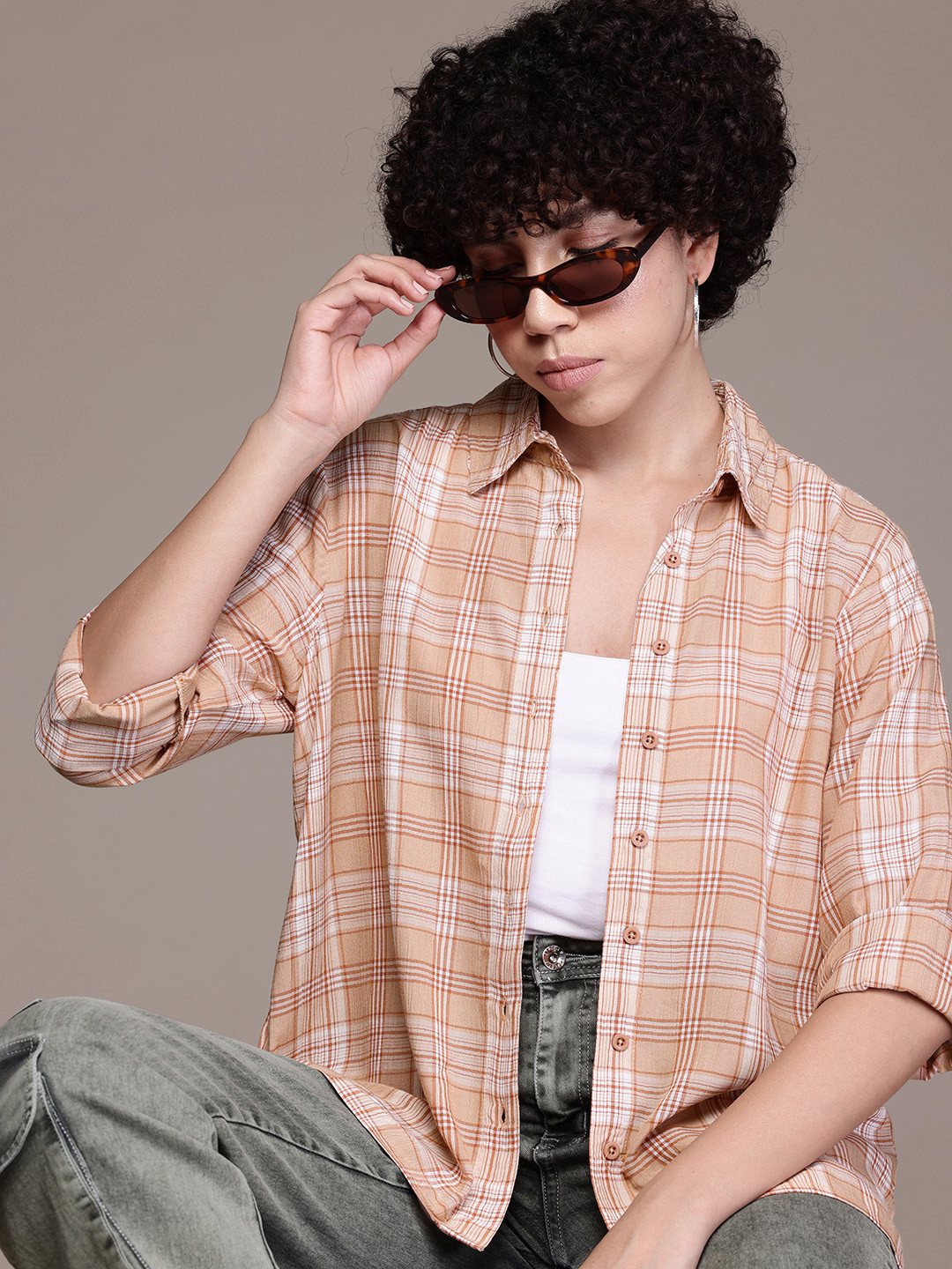 The Roadster Lifestyle Co. Longline Tartan Checked Casual Shirt