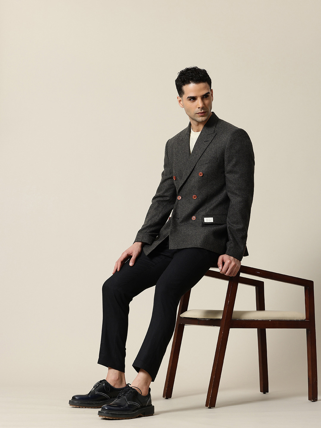 Mr Bowerbird Peaked Lapel Double Breasted Tailored Fit Casual Blazer