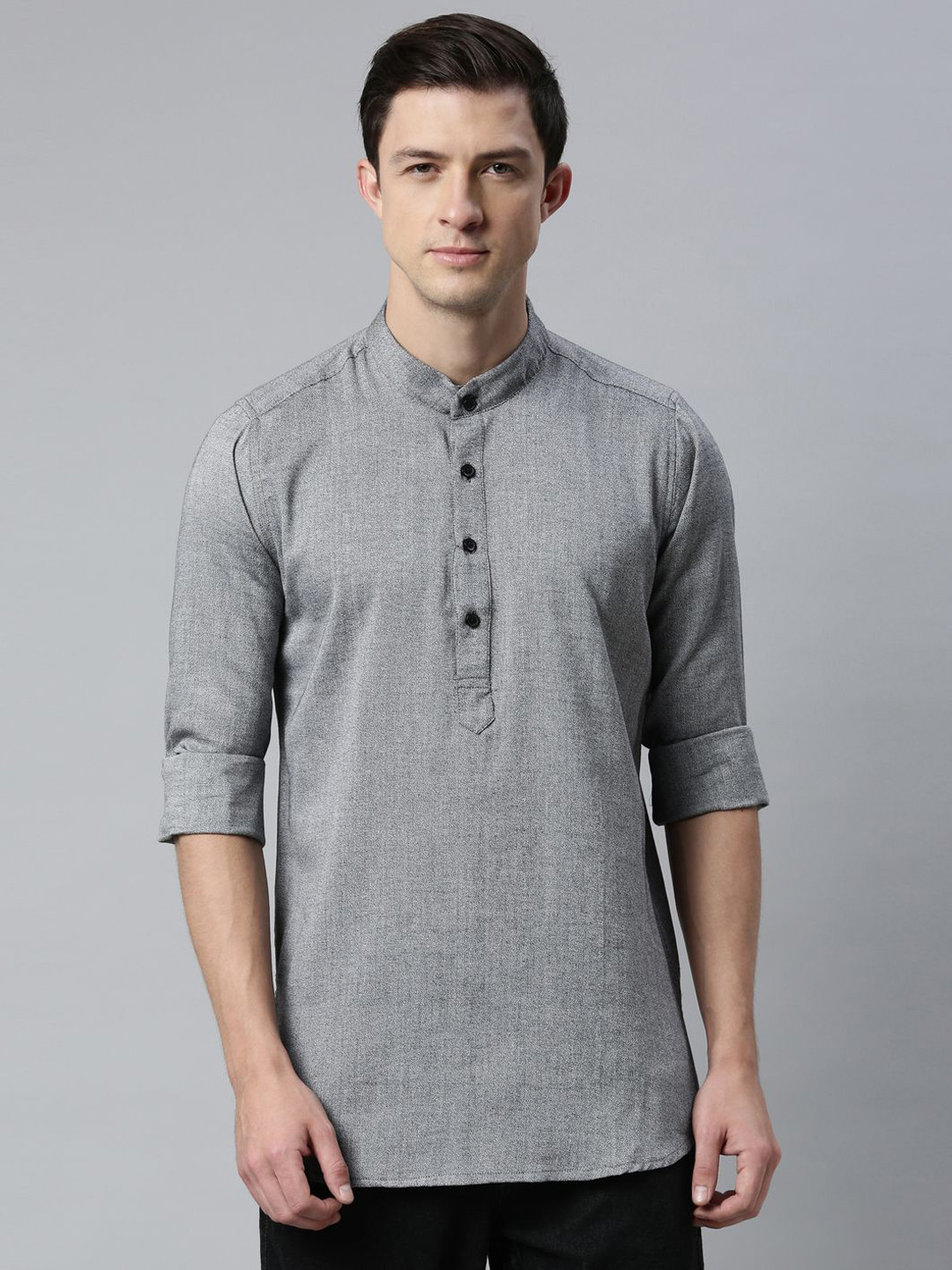 Cross Court Band Collar Pure Cotton Straight Short Kurta