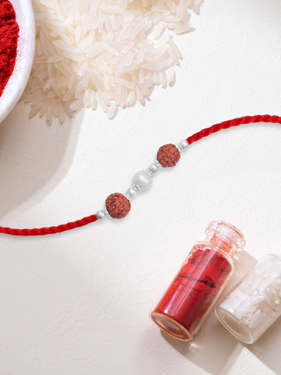 Zavya 925 Sterling Silver Rudraksh & Pearl Studded Brother Rakhi