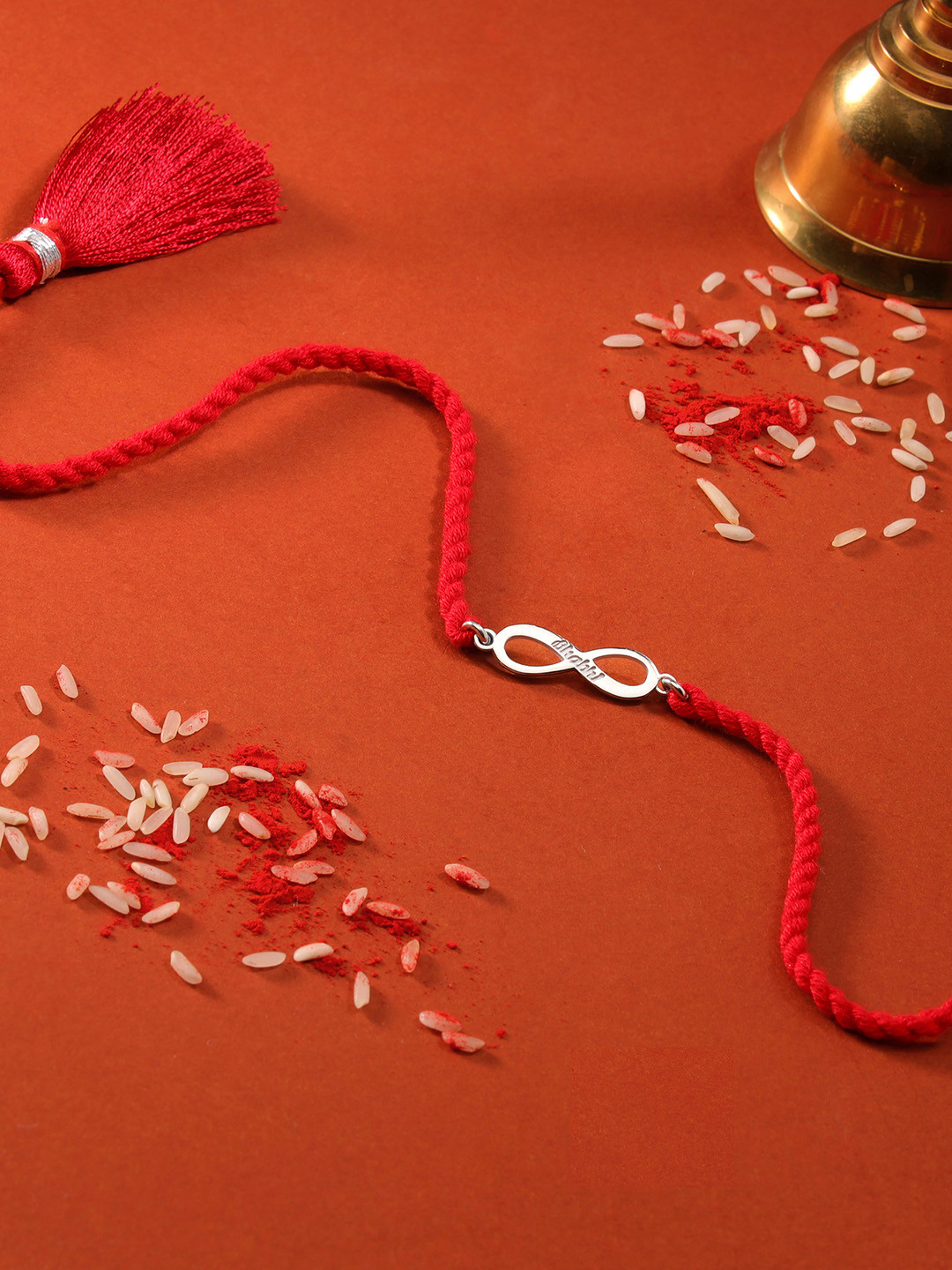 Zavya 925 Sterling-Silver Infinity Charm Threaded Rakhi With Roli & Rice