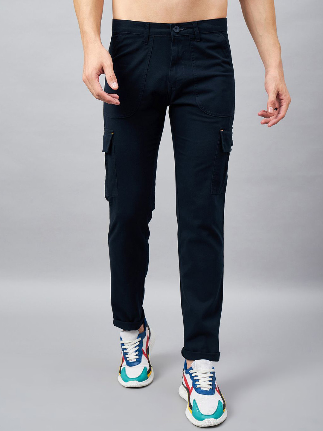STUDIO NEXX Men Relaxed Straight Leg Flat-Front Cargos Trousers