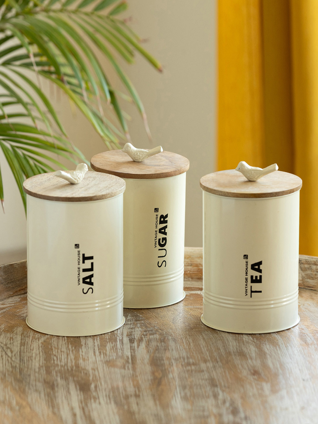 Exclusivelane White Doves off White Typography Metal Air Tight 3 Piece Clip-On Canister-1.8L