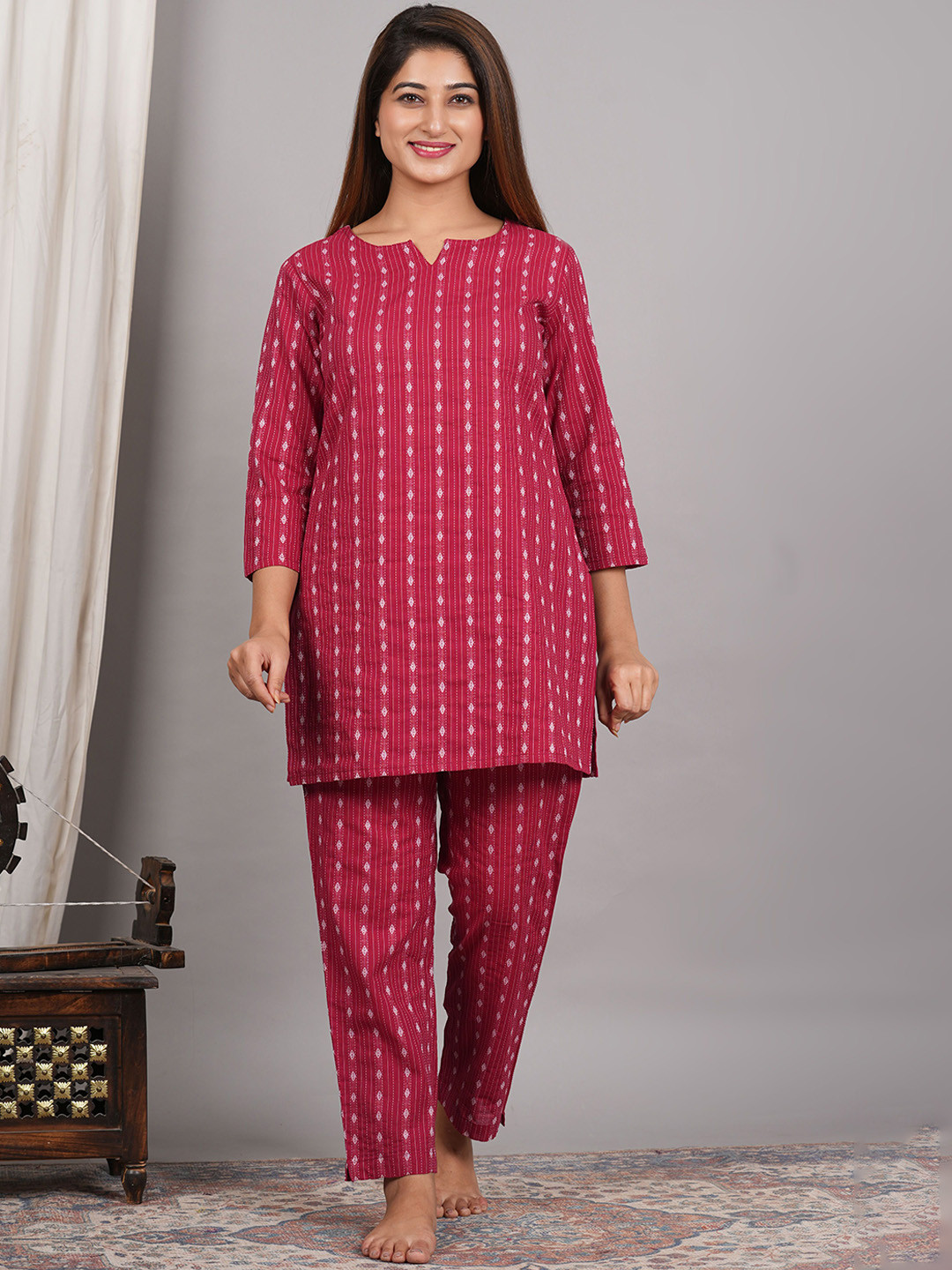 DHANOTA Women Printed Organic Cotton Night suit