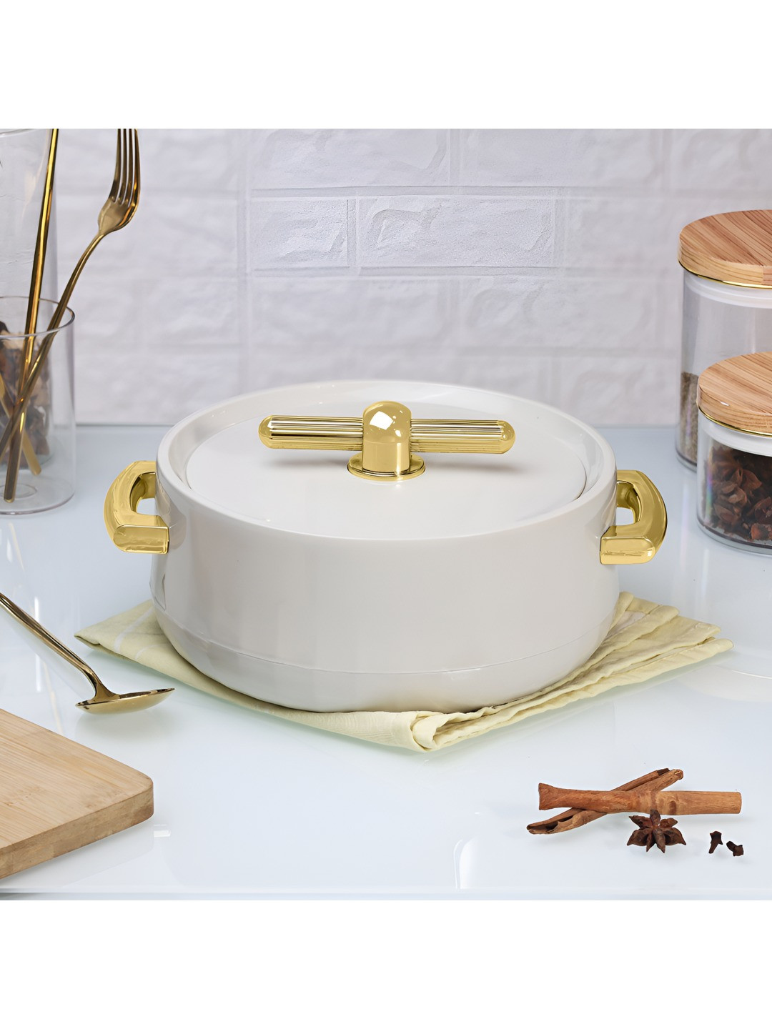 SELVEL White & Gold toned Melamine Elegance Casserole