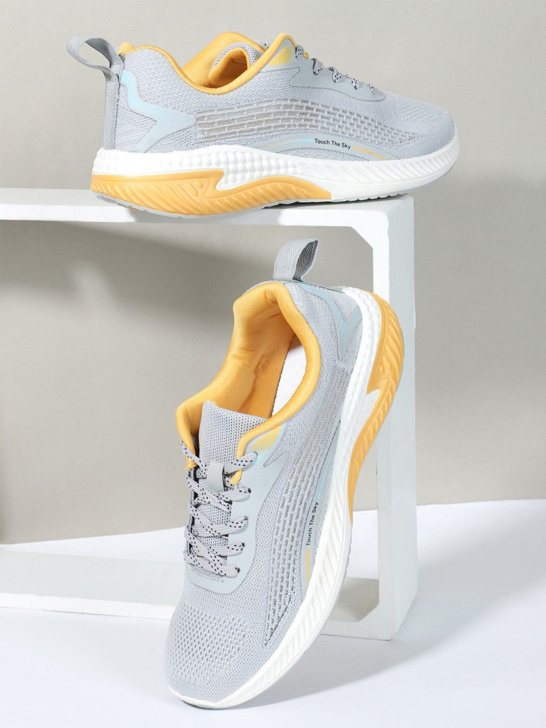 OZZOH Men OZ-1023-GREY-YELLOW Mesh Running Non-Marking Shoes