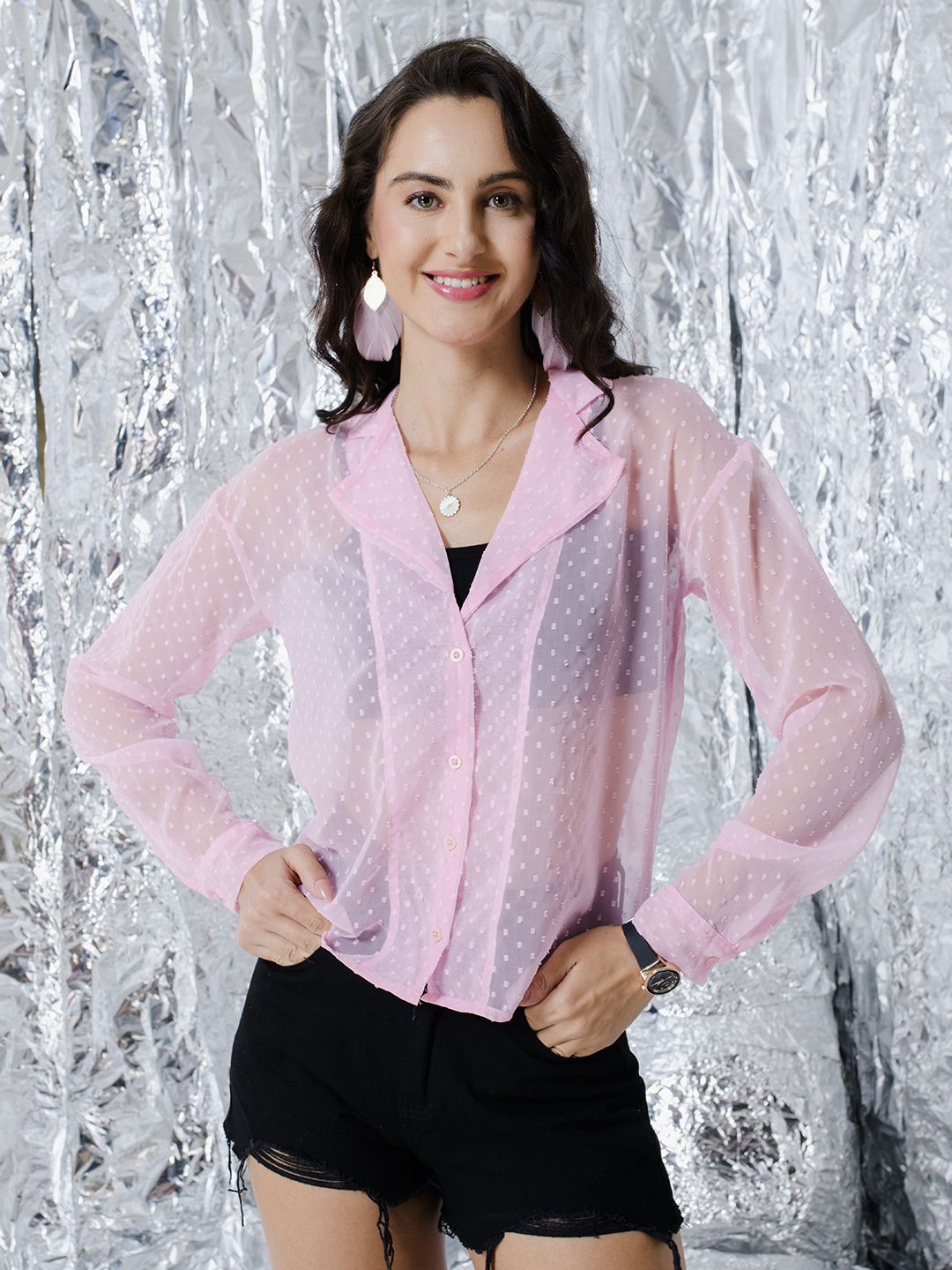 TANDUL Women Georgette Sheer Standard Casual Shirt