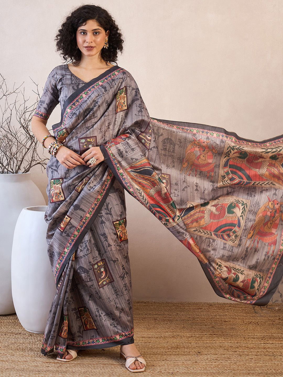 Saree mall  Ready to wear Ethnic Motifs Silk Blend Baluchari Sarees
