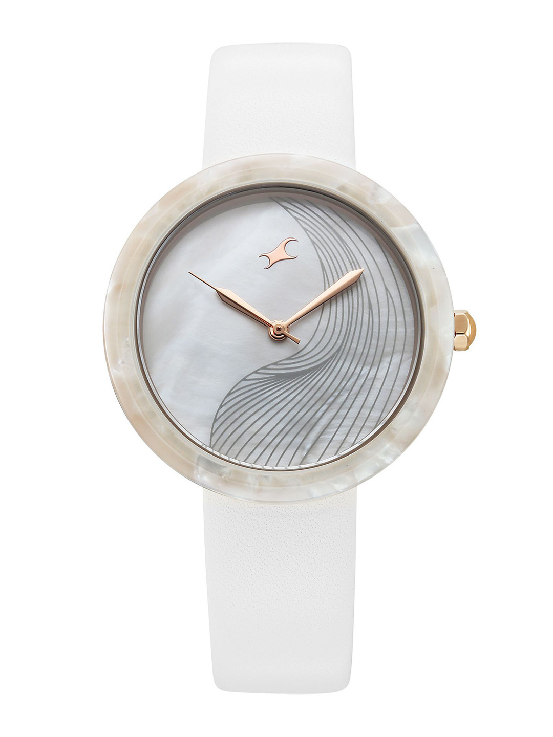 Fastrack Women Round Patterned Dial & Leather Straps Analogue Watch 68035KL01