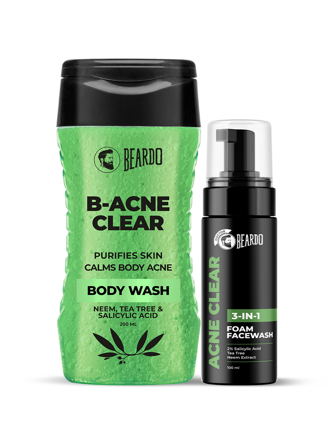 BEARDO B-Acne Clear Body Wash To Purify Skin 200ml & Acne Clear Foam Face Wash 100ml