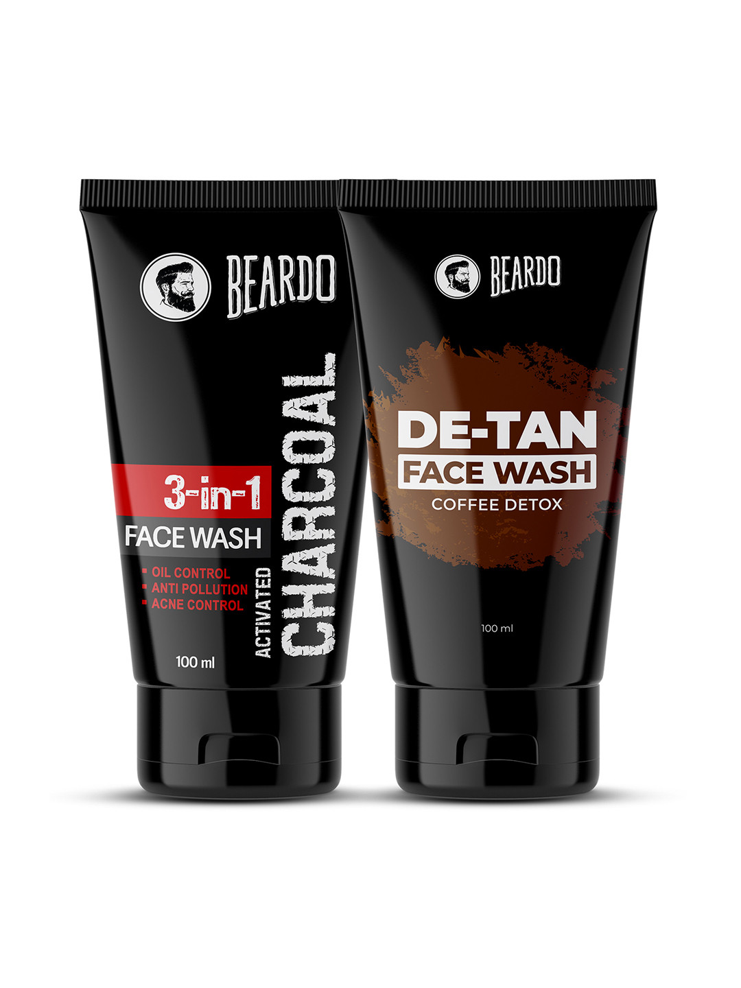 BEARDO De-Tan Face Wash With Coffee Detox 100ml & 3-In-1 Activated Charcoal Facewash 100ml