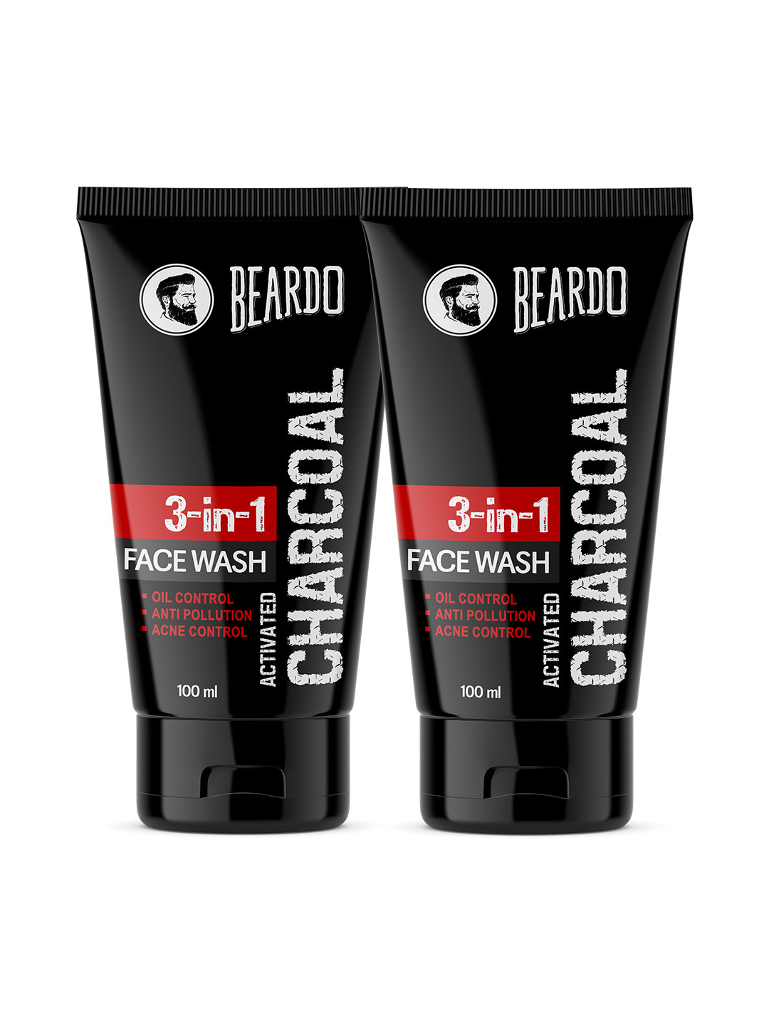 BEARDO Set Of 2 Oil Control & Anti-Pollution 3-In-1 Activated Charcoal Facewash-100ml Each