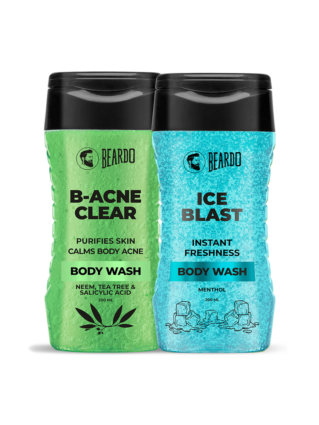 BEARDO B-Acne Clear Body Wash To Purify Skin & Ice Blast Body Wash For Freshnes 200ml Each
