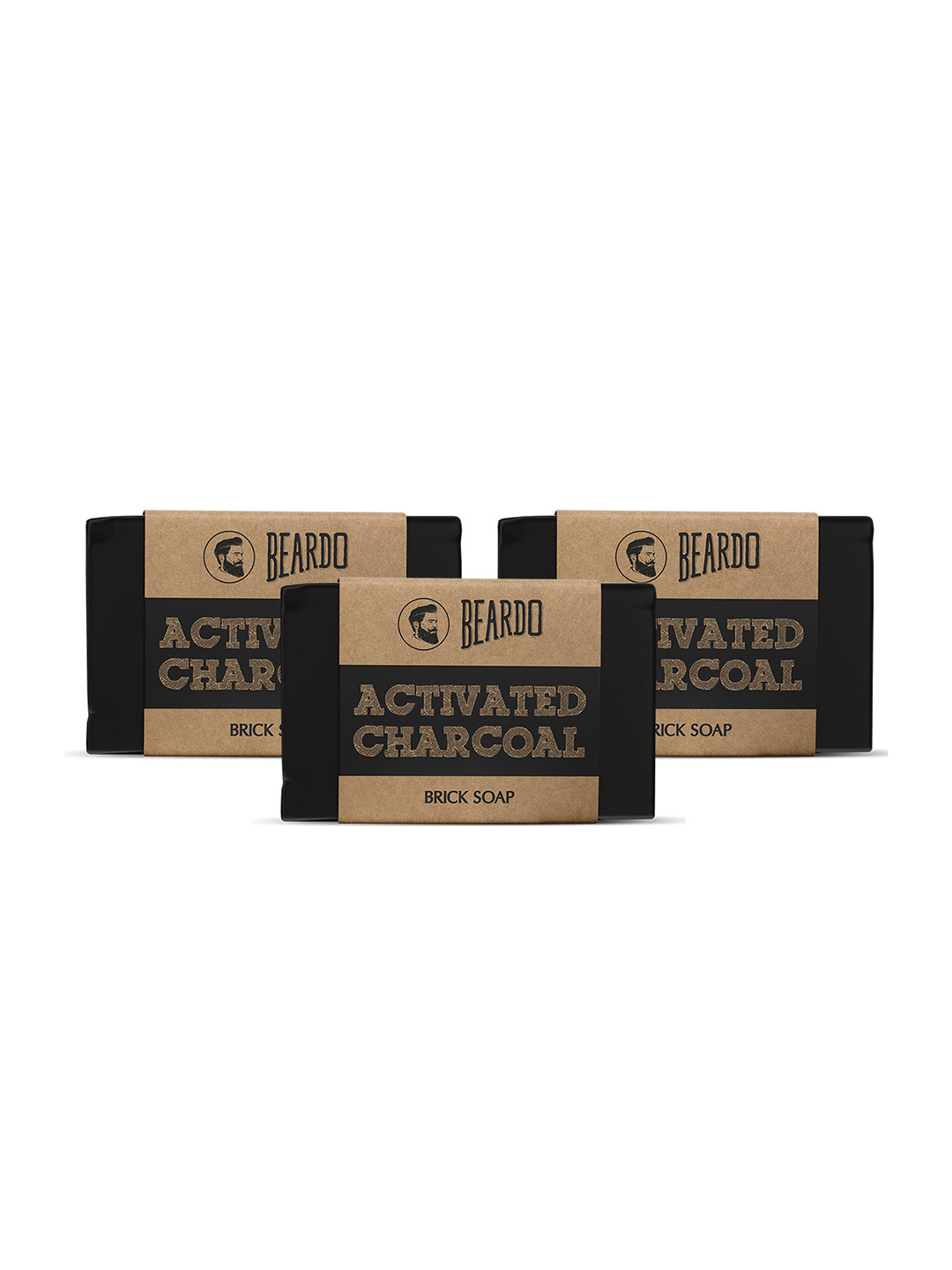 BEARDO Men Set Of 3 Activated Charcoal Brick Soap For Pollution Damage control - 125g Each