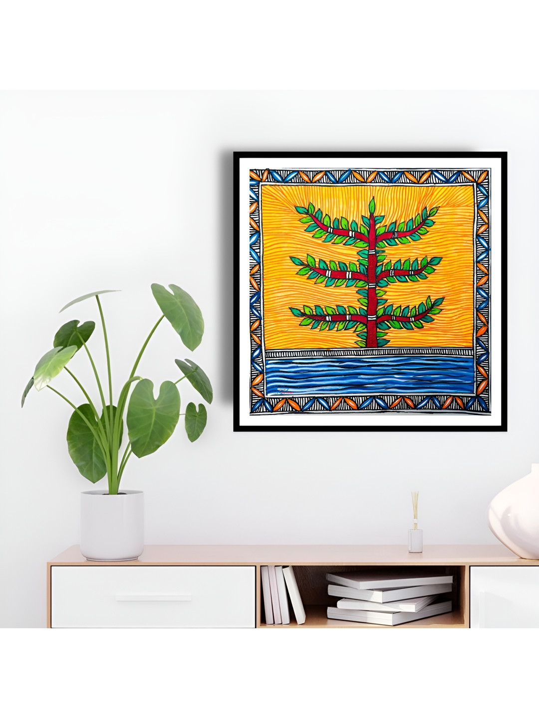 ARTDARSHAN Yellow & Blue Botanical Painting Wall Art