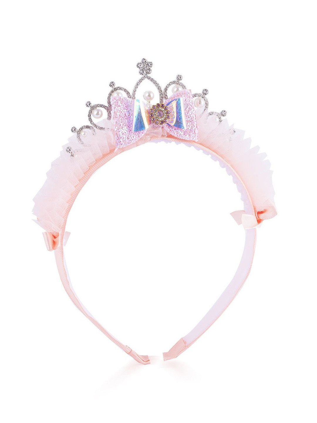 Hair Drama Co. Girls Embellished Peach Shade Tiara Crystal Headband Hair Hoops