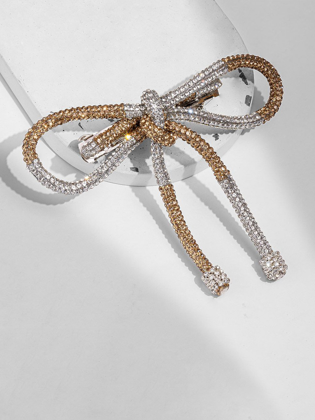 HAIR DRAMA CO. Women Crystal Embellished Ribbon Bow Style Alligator Hair Clip