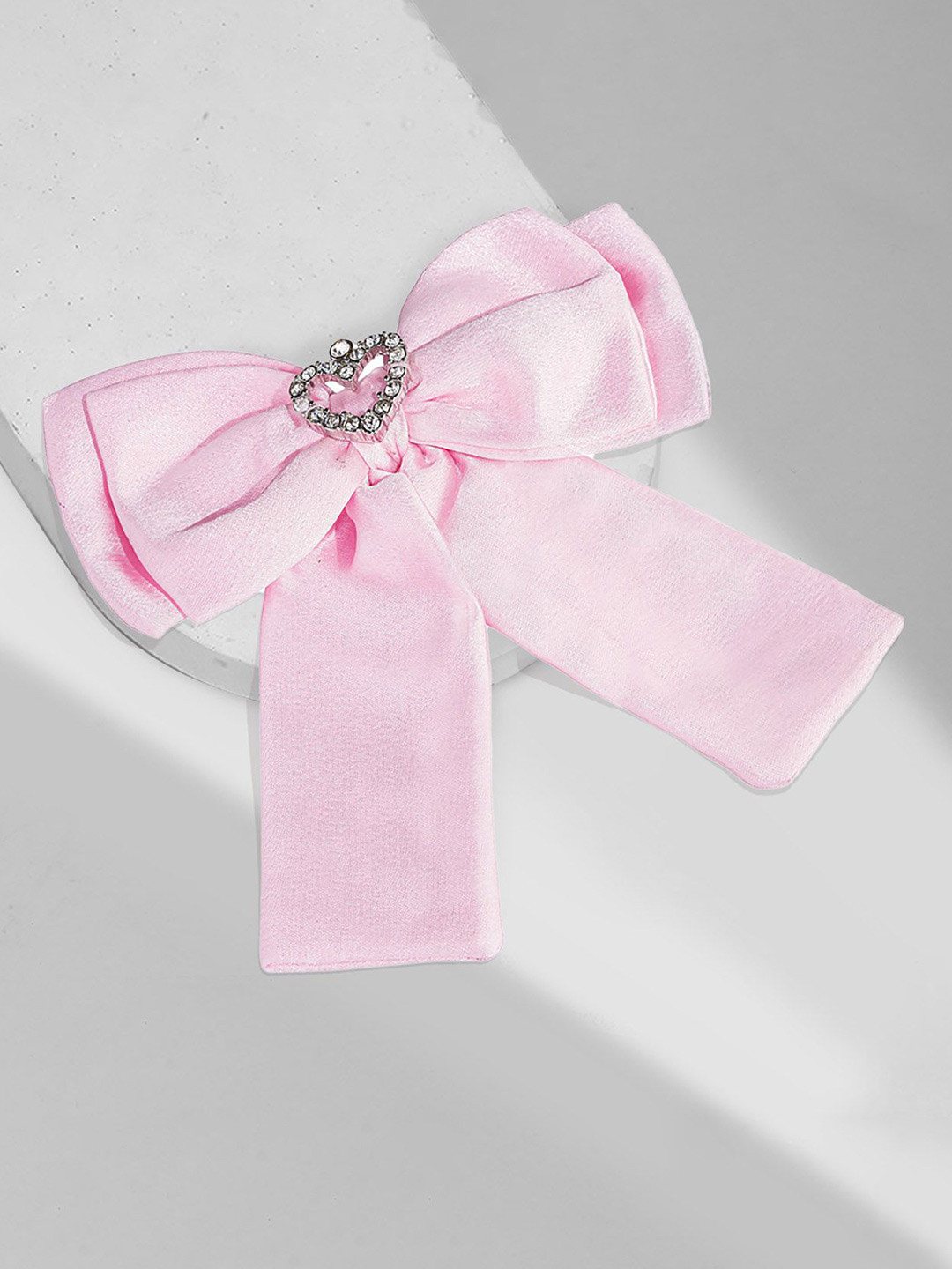HAIR DRAMA CO. Women Crystal Embellished Satin Ribbon Hair Bow Alligator Clip
