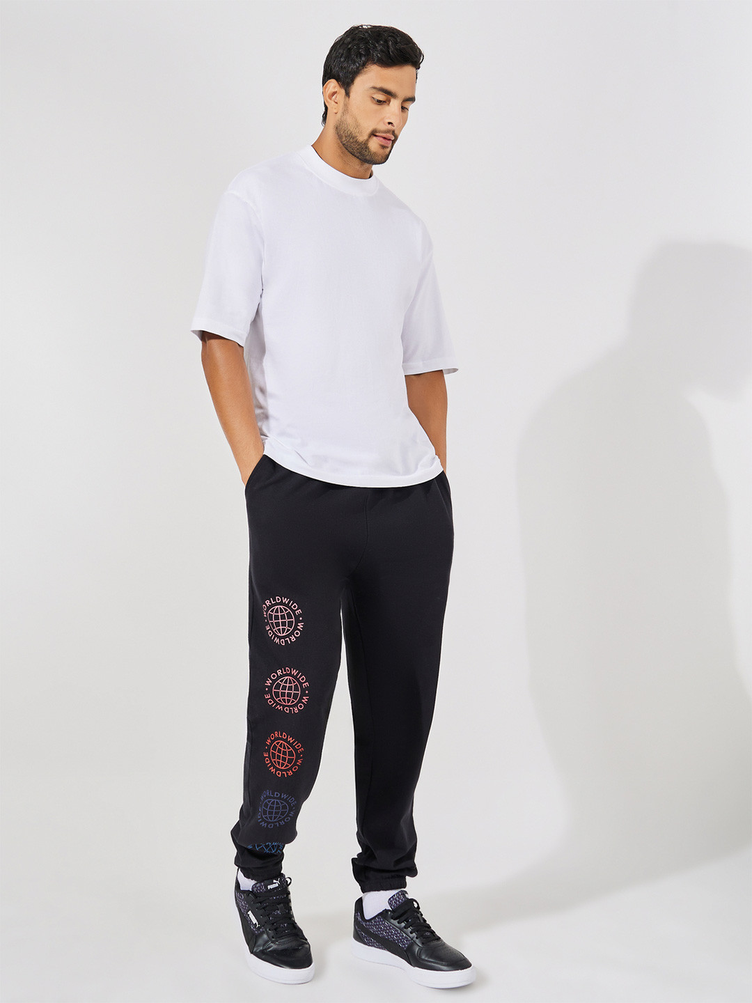 Styli Men Worldwide Placement Print Oversized Jogger