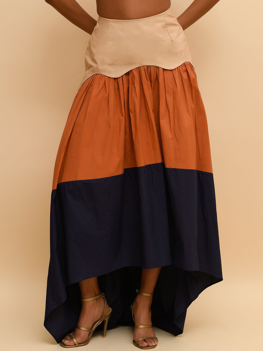 R.Y by Rishi and Vibhuti Colourblocked Tiered Maxi Skirts