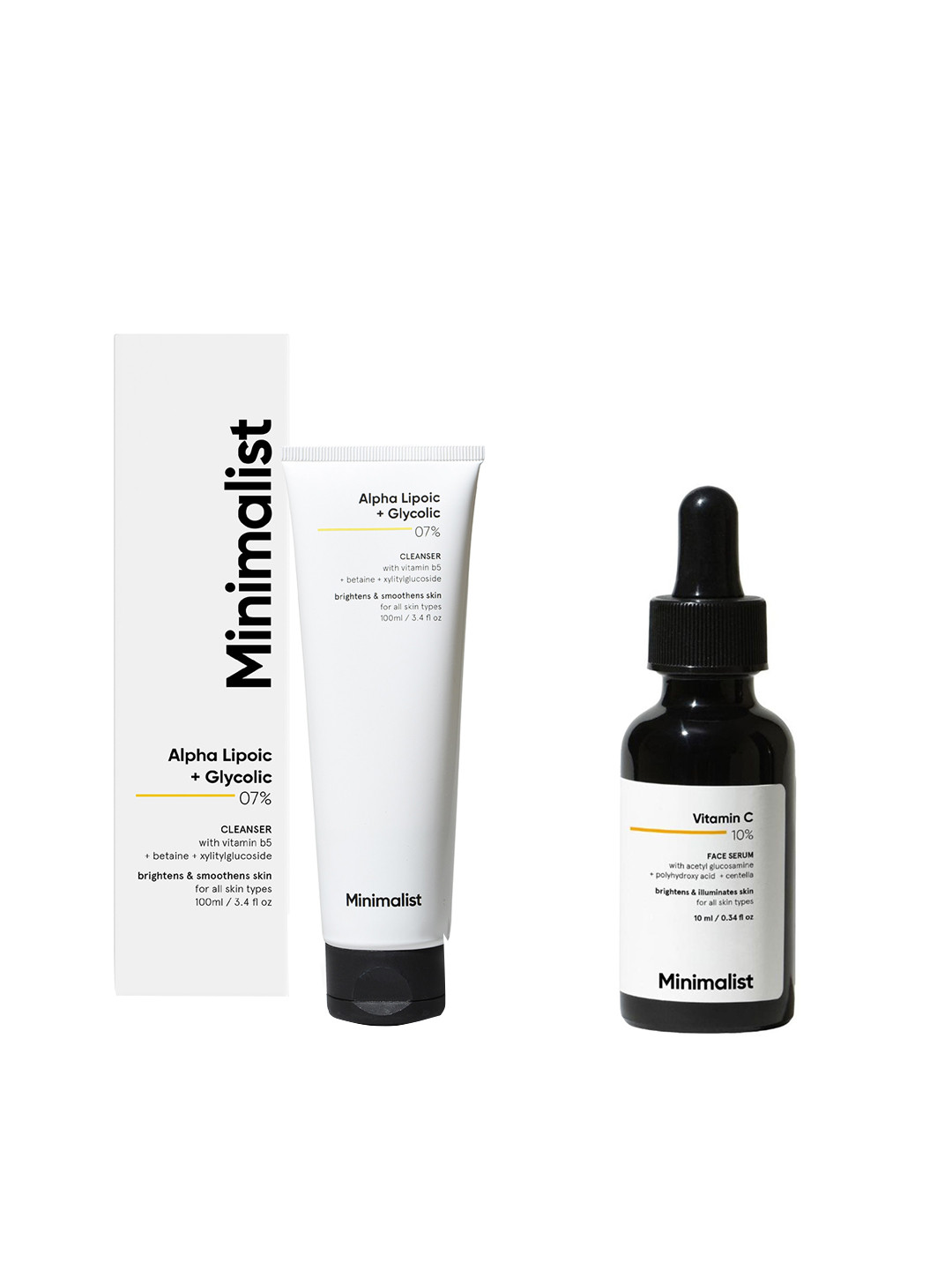 Minimalist Set of Vitamin C 10% Face Serum - 10 ml & 7% ALA&AHA Face Wash - 100 ml