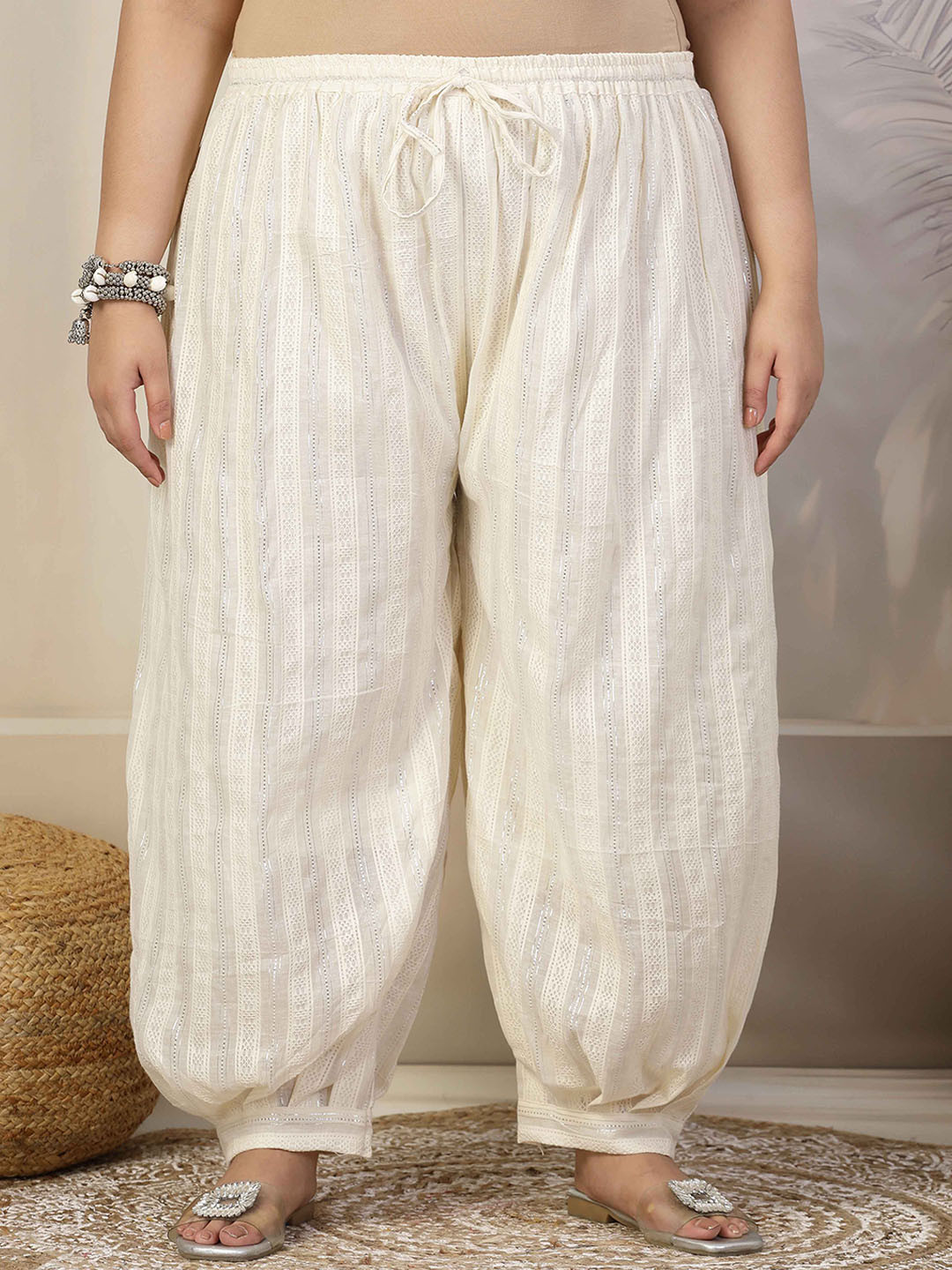 CLORA CREATION PLUS Women Woven Design Loose Fit Cotton Salwar