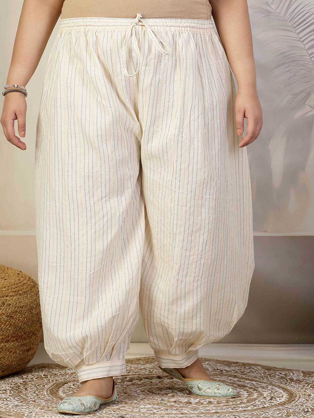 CLORA CREATION PLUS Women Woven Design Striped Loose Fit Afghani Salwar