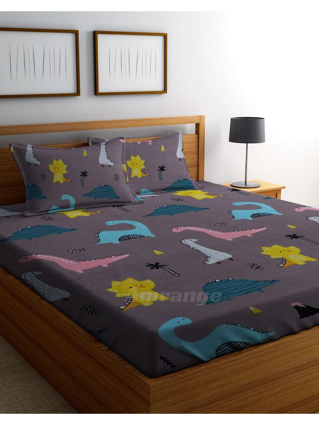 AMRANGE Royal Majestic Grey Graphic Microfiber 250 TC Fitted King Fine Bedsheet with 2 Pillow Covers-78 x 73 inches