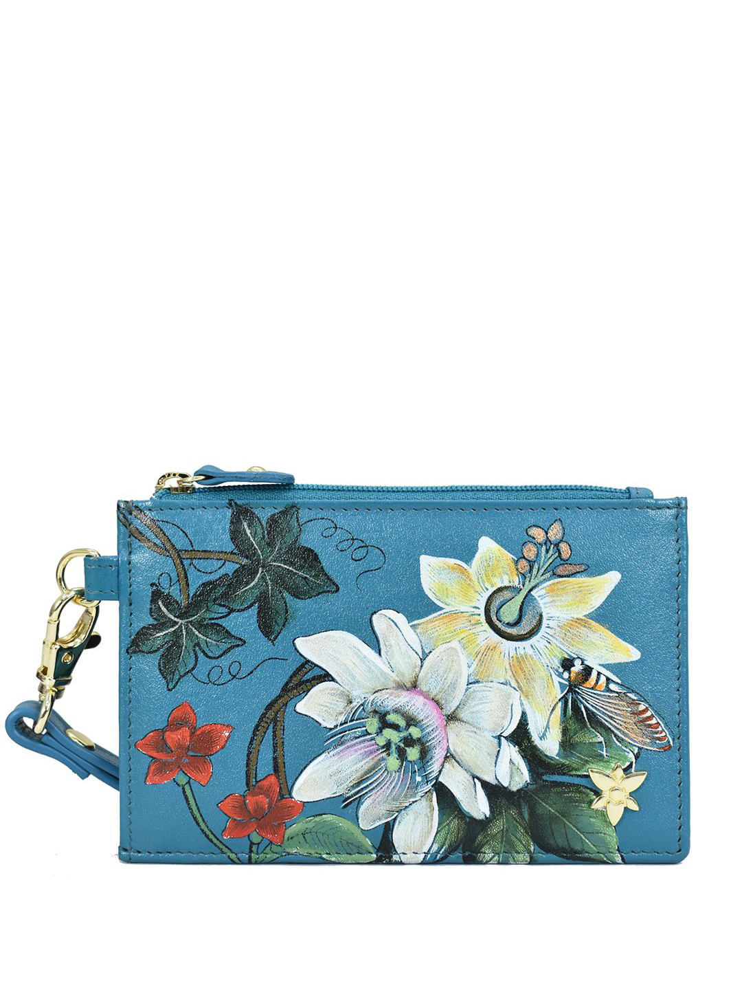Anuschka Women Royal Garden Hand-Painted Leather Card Holder with Wristlet