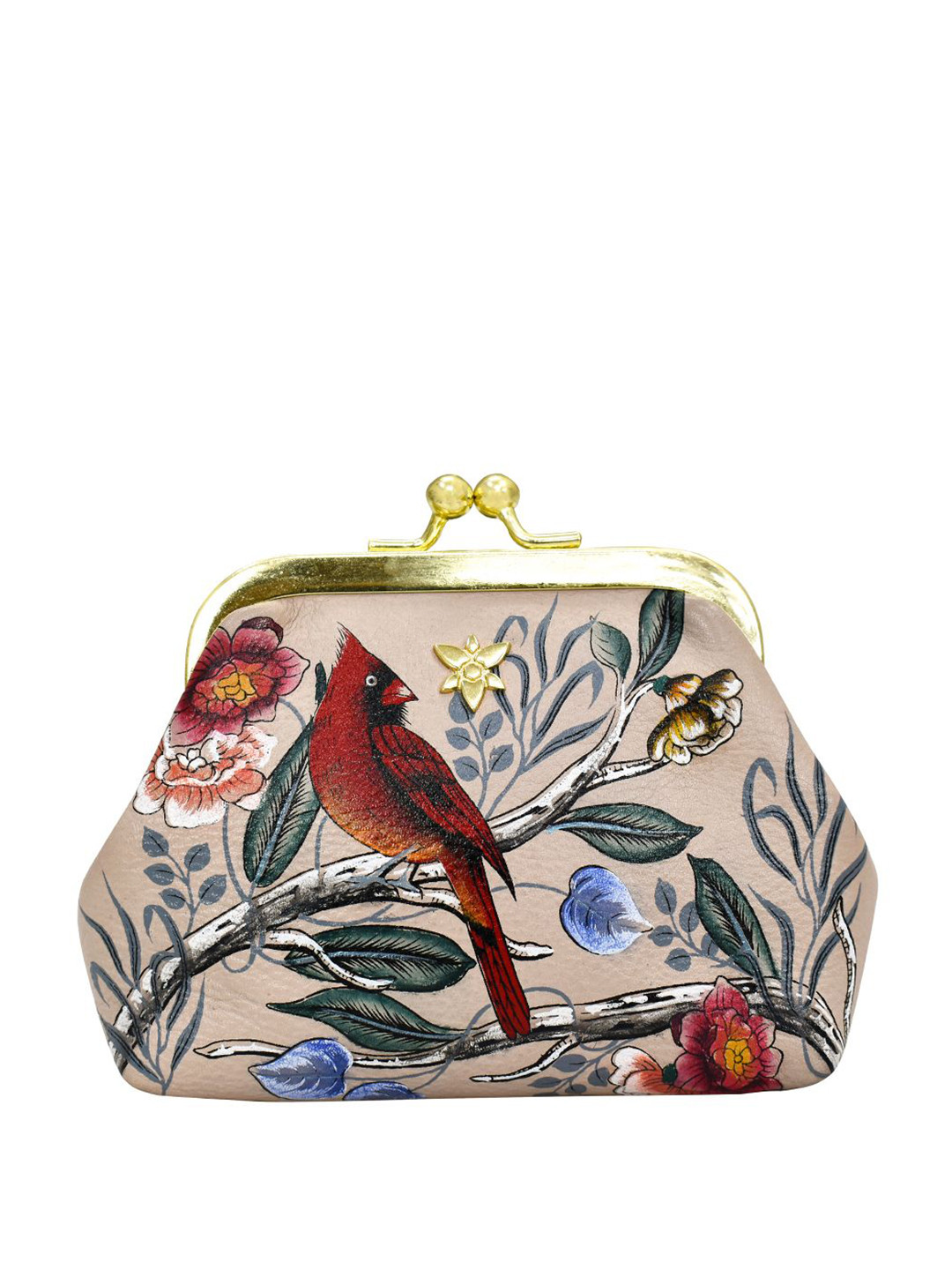 Anuschka Women Cardinal Family Handpainted Leather Clasp Pouch With Key Fobs