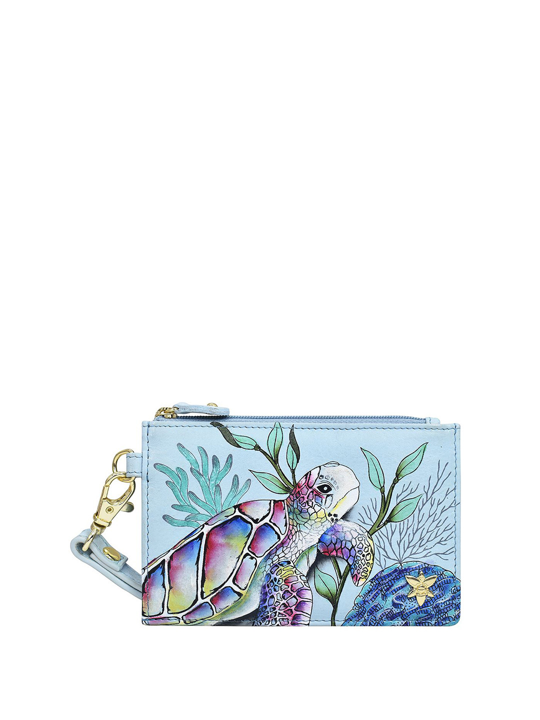 Anuschka Women Underwater Beauty Hand-Painted Leather Card Holder with Wristlet