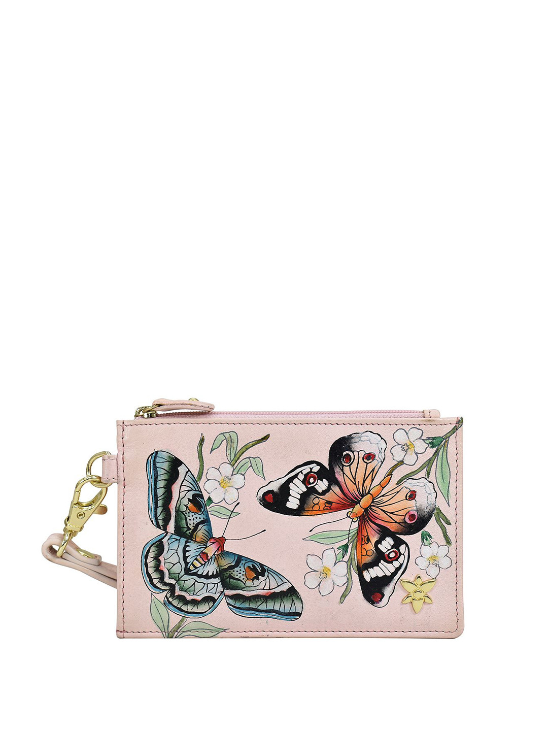 Anuschka Women Butterfly Melody Hand-Painted Leather Card Holder with Wristlet