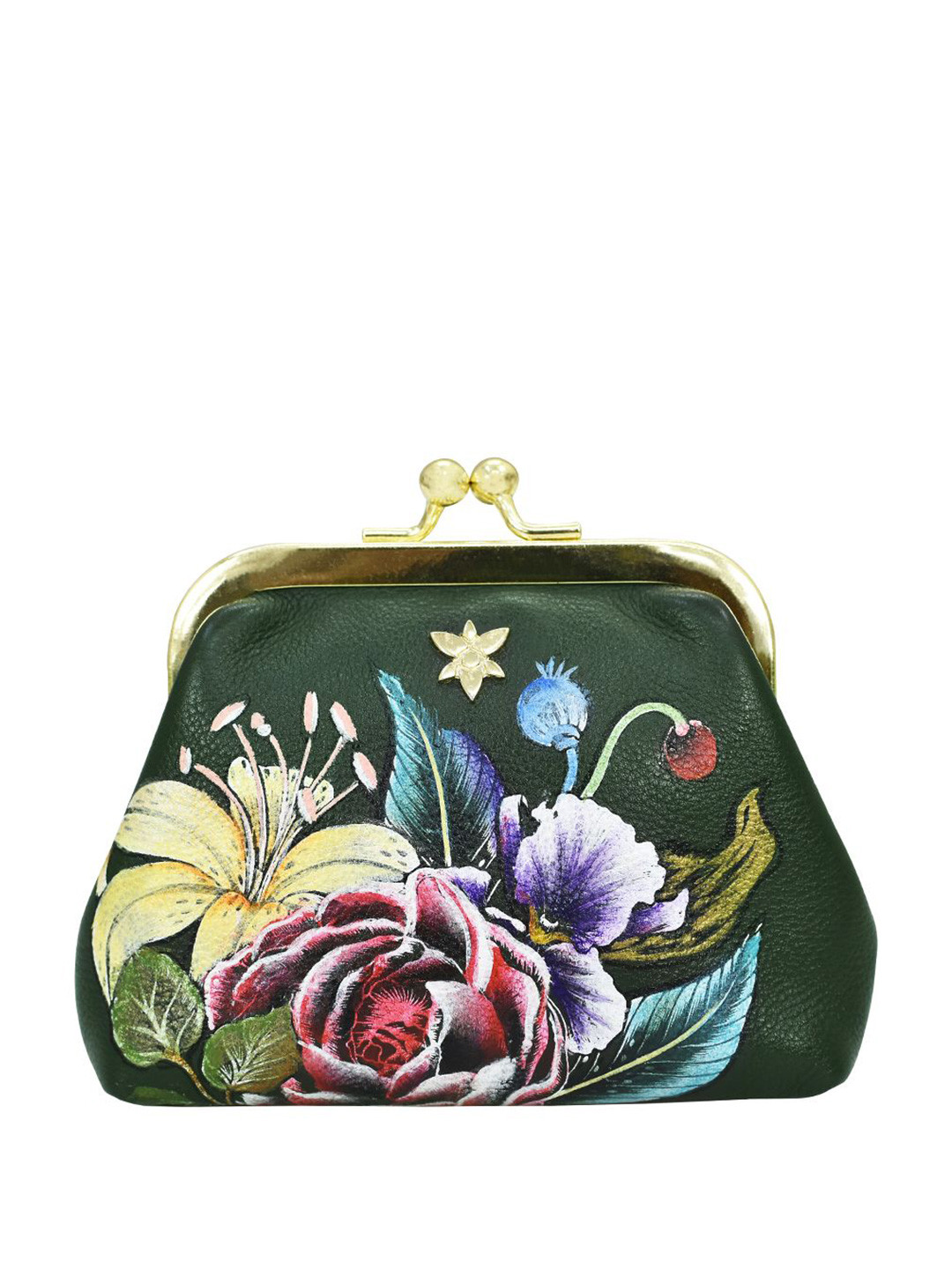 Anuschka Women's Vintage Floral Handpainted Leather Clasp Pouch With Key Fobs
