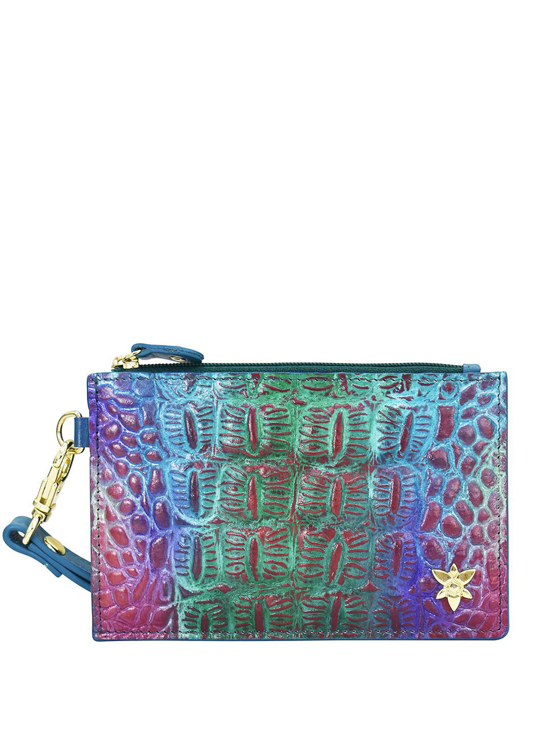 Anuschka Women's Croc Embossed Daydream Hand-Painted Leather Card Holder with Wristlet