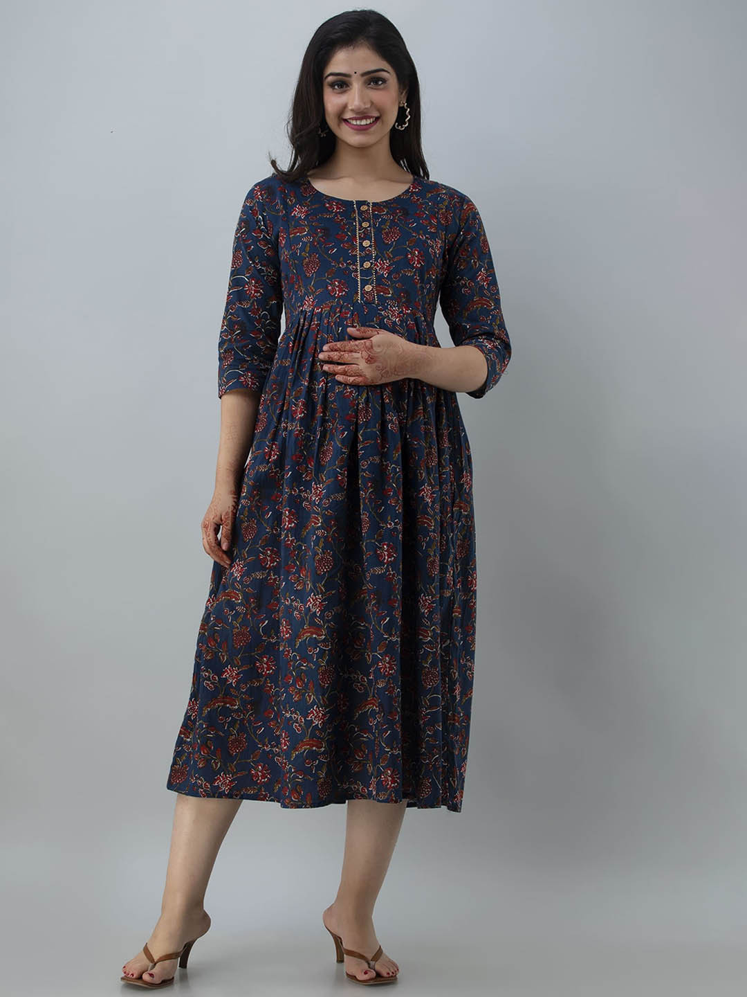 VARICOS Floral Printed Cotton Fit and Flare Mini Maternity Dress