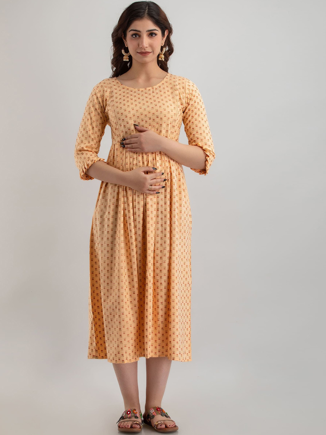 VARICOS Geometric Printed Cotton Maternity A-Line Kurta