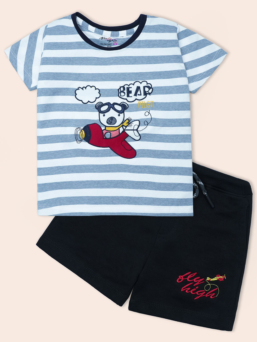 Nino Togs Boys Striped Pure Cotton T-shirt With Shorts